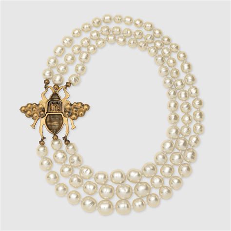 gucci pearl necklace with bee|gucci gold chain necklaces.